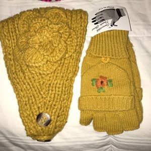 Warm mustard colored head wrap w/ matching gloves!